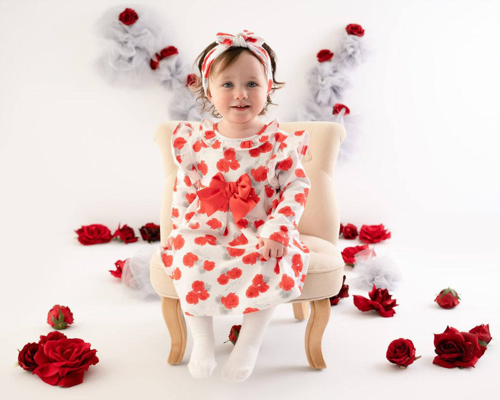 Little A Franny Bright White Rose Print Dress