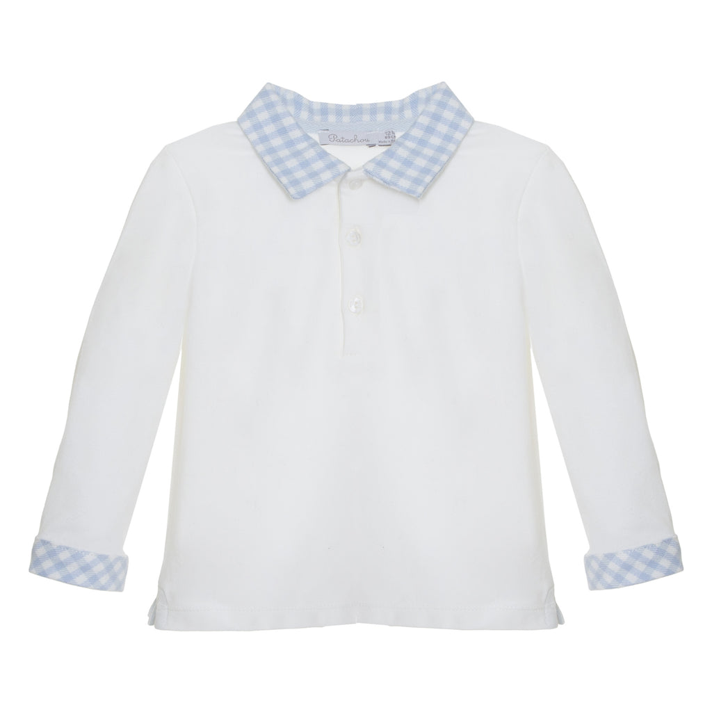 Patachou 3306 White & Blue Long Sleeve Polo