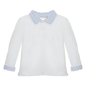 Patachou 3306 White & Blue Long Sleeve Polo