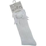 White Knee High Pompom Bow Socks